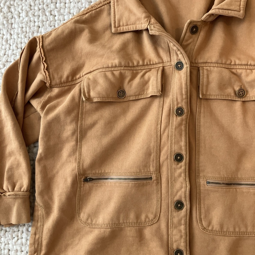 Pilcro Oversized Cotton Utility Jacket Tan Button Front Pocket Medium - Picture 4 of 10